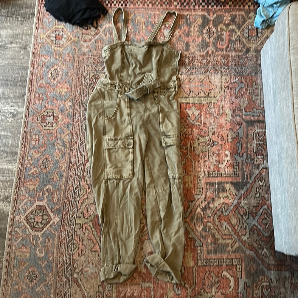 Free People Go West Denim Cargo jumpsuit